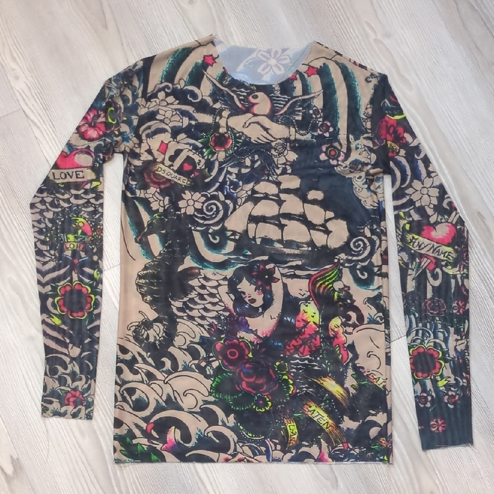 Dsquared Colorful Tattoo Print Long Sleeve Shirt No Size/Material Tag